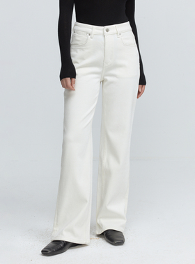 LORRAINES25冬新款 冬日暖调-肌理感保暖显瘦高腰阔腿加绒牛仔裤