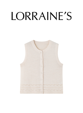 LORRAINES 东方佳人系列-绵羊毛混纺圆领钩花针织马甲背心度假风