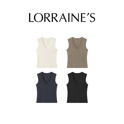 LORRAINES 精致生活系列-90支100羊毛优雅V领针织背心打底