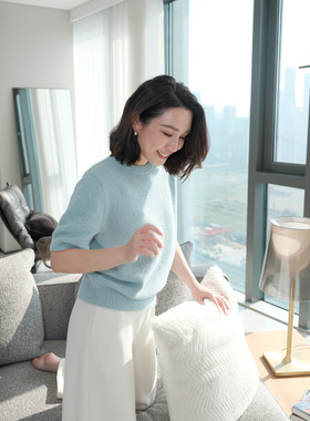 LORRAINES春新款 雪绒花-高奢CARIAGGI丝羊绒圆领气质针织短袖