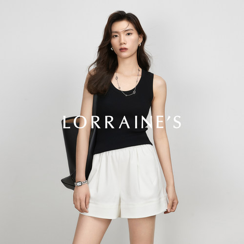 LORRAINE'S B入花苞裤 莫代尔长绒棉混纺松紧高腰小A摆休闲短裤