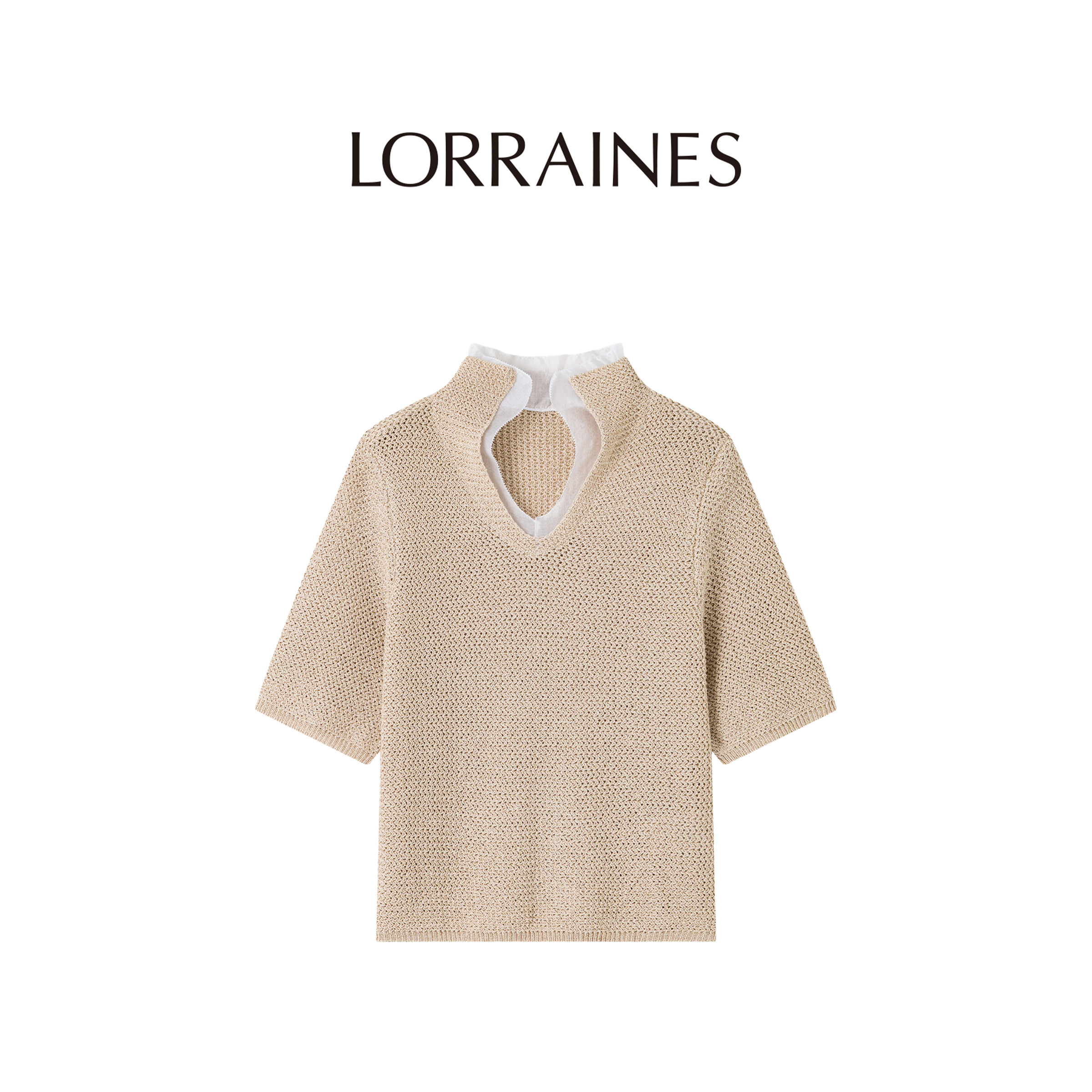 LORRAINES 优雅日常-空气感和纸纱混纺双层海鸥领针织短袖