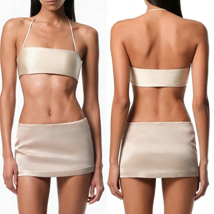 黑 WEEEECHAN次日早晨 香槟 缎感挂脖抹胸内衣 紫 优雅叠穿