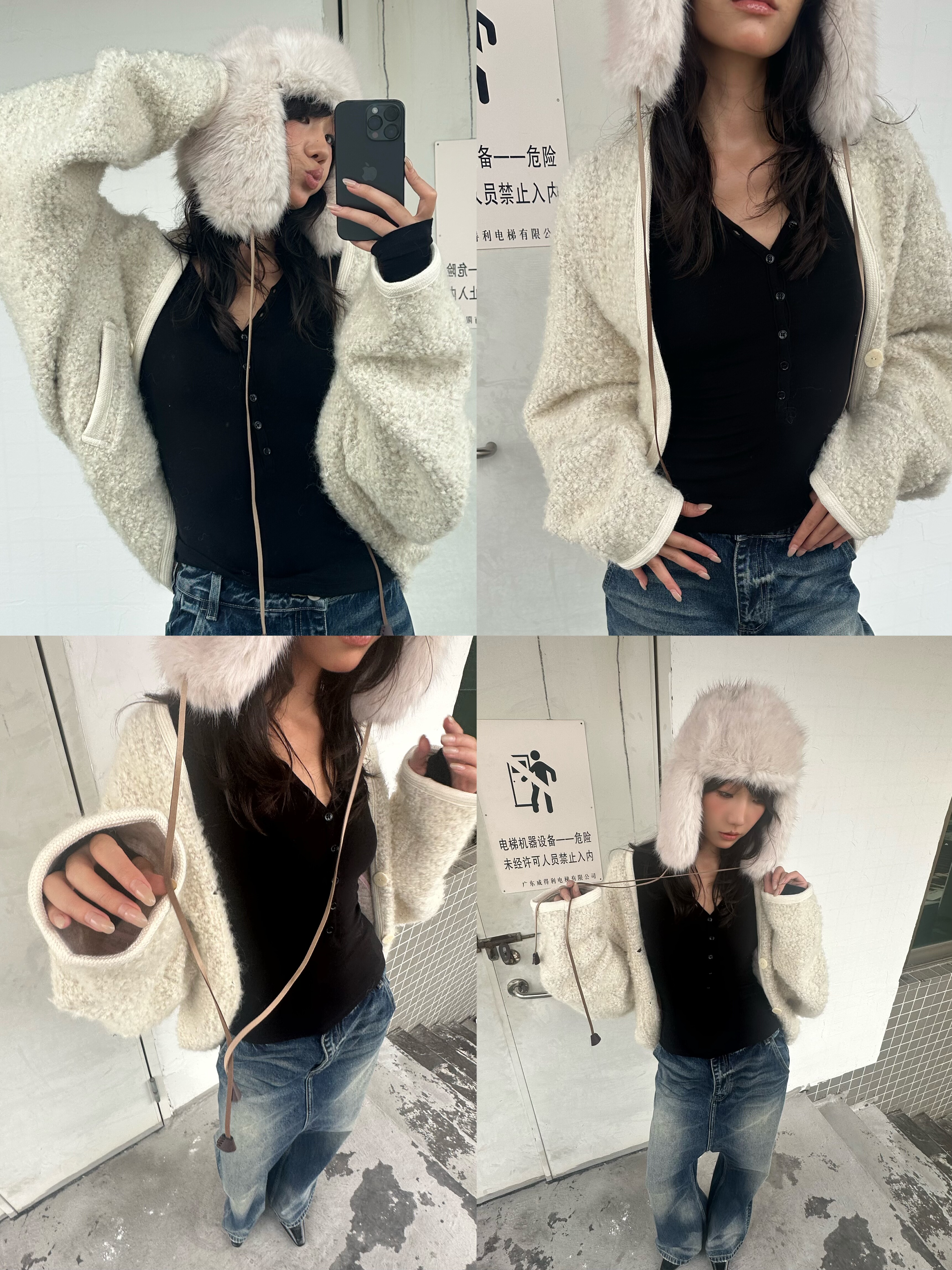 现货nana  碳酸 同款定制原厂面料 WEEEECHAN 落肩宽松羊毛泥外套