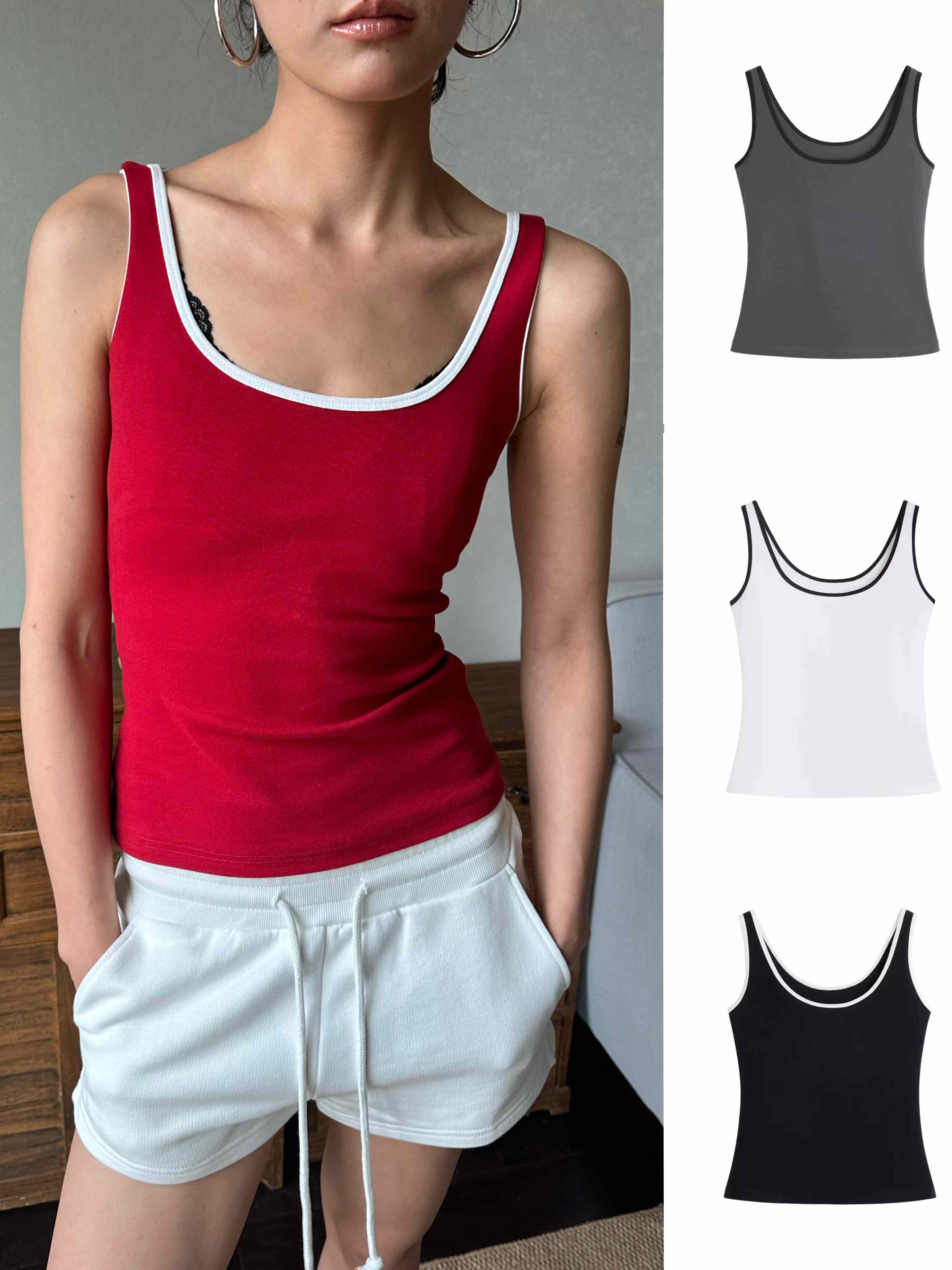 WEEEECHAN 次日早晨 四色基础款棉质复古运动撞色U领修身背心女