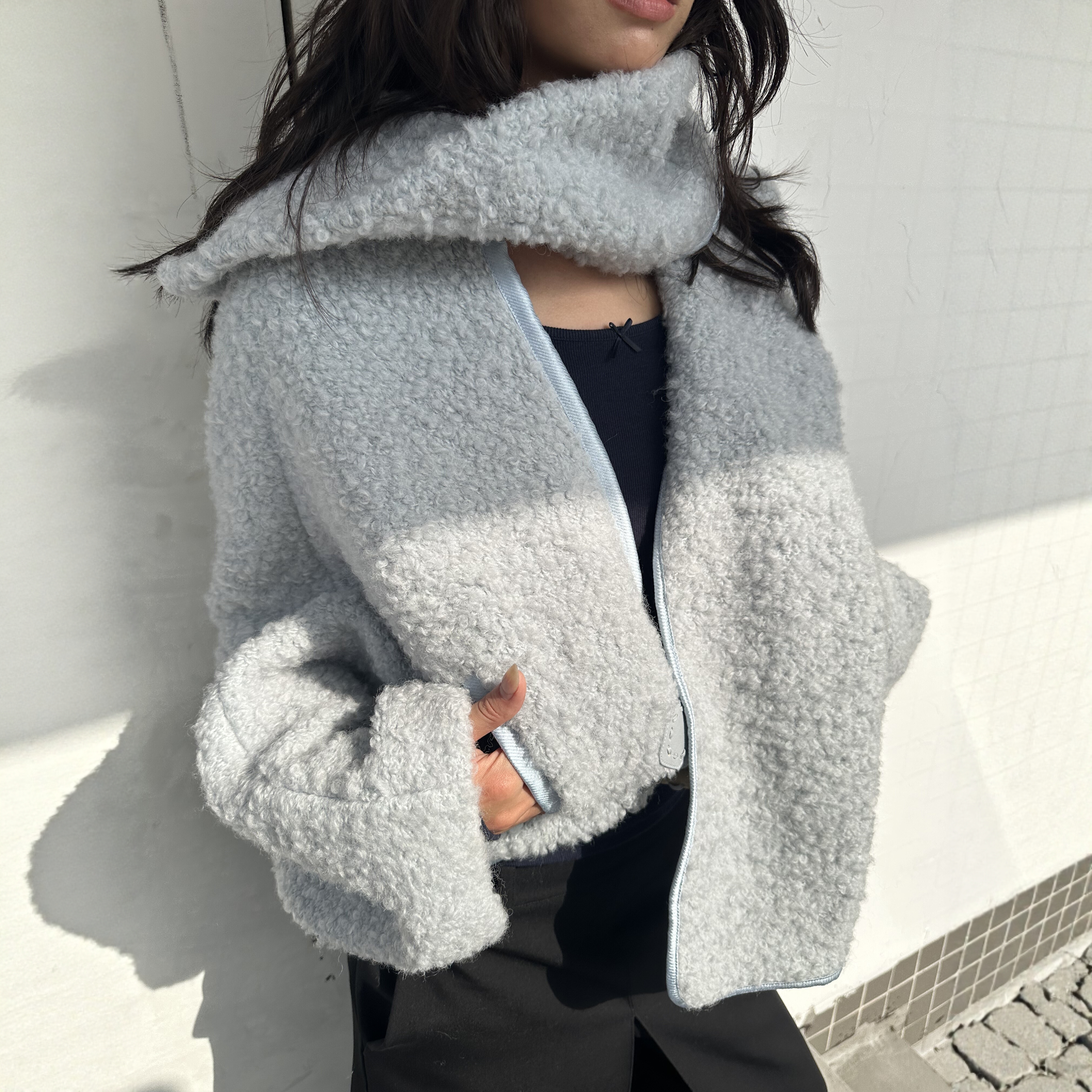 现货原厂面料 WEEEECHAN次日早晨 秋冬 羊毛围巾领廓形外套