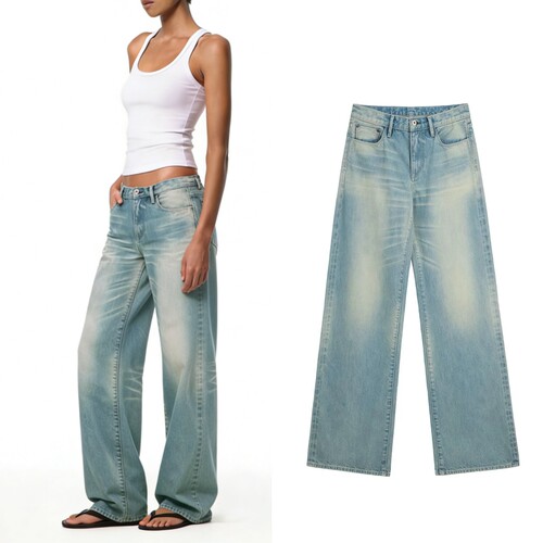 现 WEEEECHAN次日早晨 005L低腰直筒复古做旧洗水牛仔裤