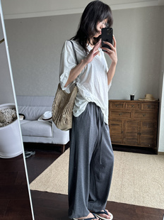 WEEEECHAN 桑蚕丝轻薄垂坠松软宽松空气感橡筋抽绳束脚休闲裤