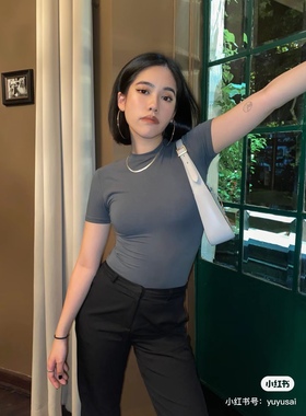 次日早晨 next day morning 纯欲紧身莫代尔棉圆领短袖T恤