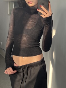 现货 WEEEECHAN 雾感羊驼毛混纺螺纹堆堆领薄款针织衫打底毛衣