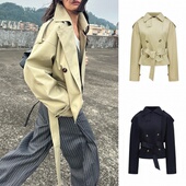 浅卡其 现货 藏蓝 双排扣短款 风衣夹克 还原 WEEEECHAN次日早晨