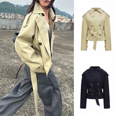 现货 还原 WEEEECHAN次日早晨  双排扣短款风衣夹克 浅卡其/藏蓝