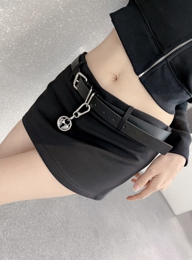 小众设计心形锁方形银扣牛皮腰带｜Accessories配饰｜黑色