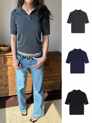 WEEEECHAN次日早晨 基础款桑蚕丝混纺短款正肩修身收腰短袖Polo衫