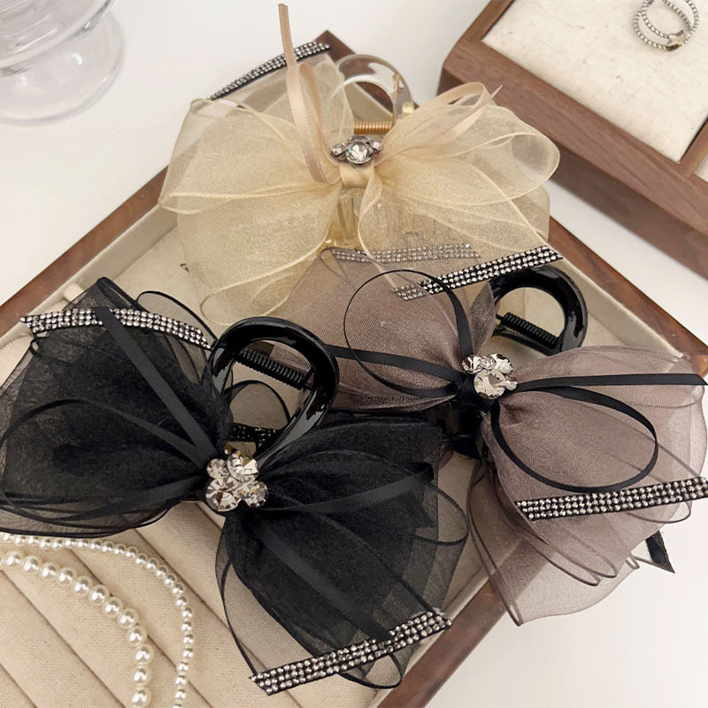 高级感娟纱水钻抓夹复古法式蝴蝶结鲨鱼夹后脑勺大号盘发发夹,饰品/流行首饰/时尚饰品新,发饰,淘宝优惠券,粉丝福利购,淘宝优惠卷