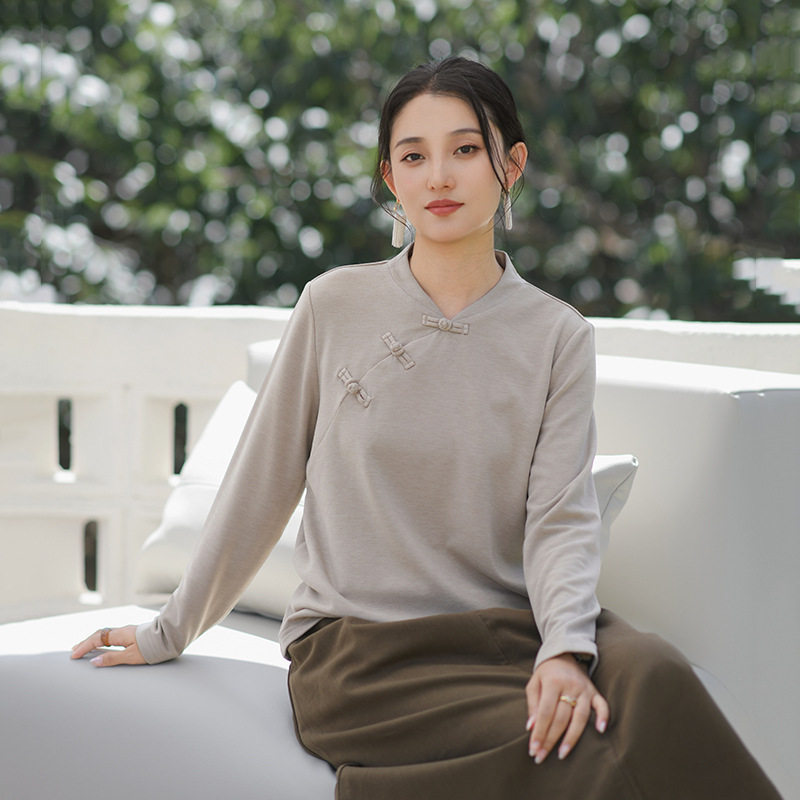 2026秋冬新款高级感新中式立领打底衫女长袖盘扣复古德绒保暖上衣