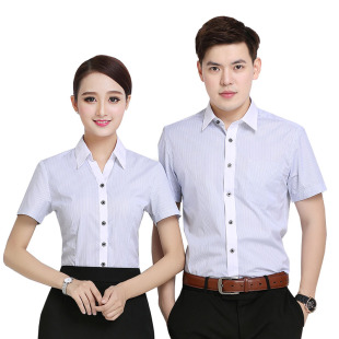 工作服衬衫定制绣logo短袖 纯白男女款商务正装工装制服衬衣