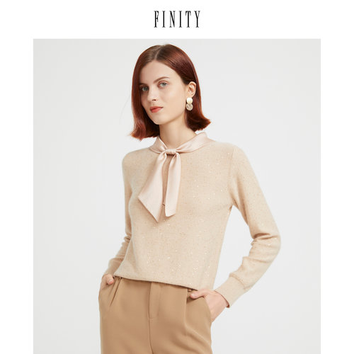 FINITY冬季毛针织衫女时尚丝巾复古气质温柔套头上衣女
