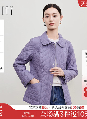 菲妮迪品牌棉衣棉服2025年冬季新款简约紫色气质保暖轻薄通勤外套