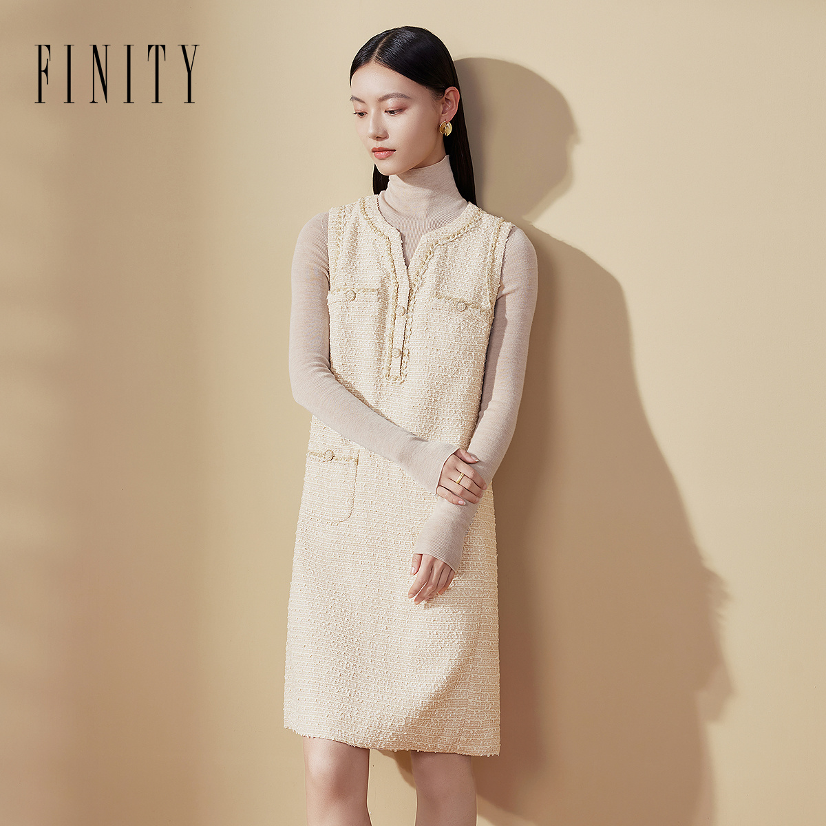 【天然真丝】菲妮迪连衣裙2024年冬季新品100%桑蚕丝衬衫领裙子女