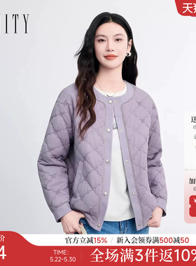 FINITY菲妮迪棉服棉袄2026春新款紫色圆领休闲通勤短款保暖外套女