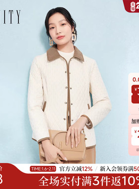 FINITY菲妮迪短外套2025冬季新款时尚撞色菱形格减龄棉服棉袄女