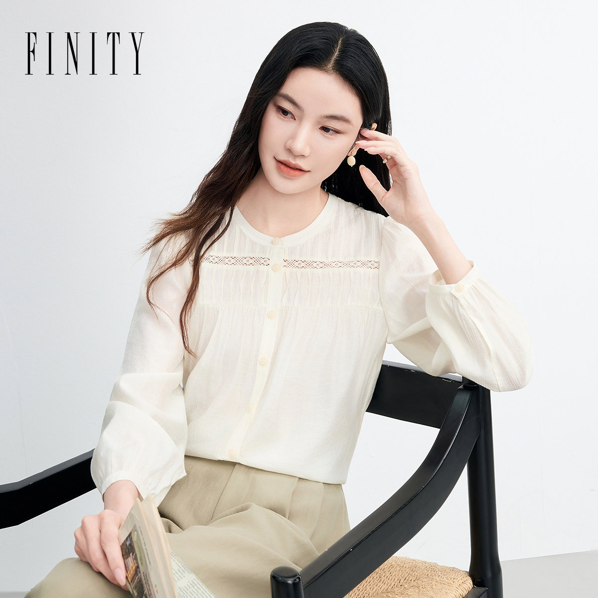 【26春新品】FINITY菲妮迪新款衬衫简约米白色温柔气质雪纺上