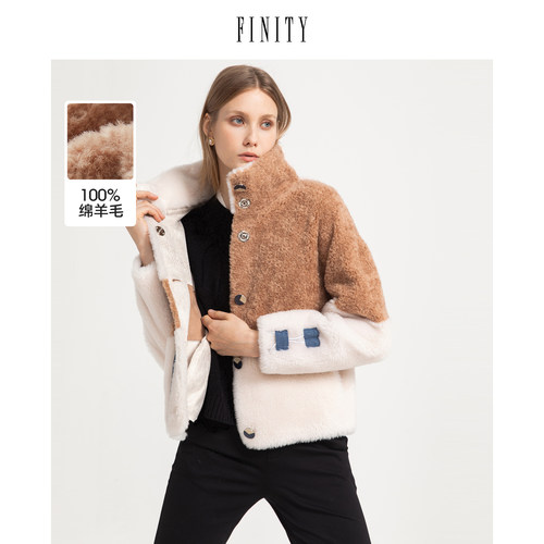 FINITY女装冬季新款时尚皮草女减龄气质宽松羊毛短款外套上衣女