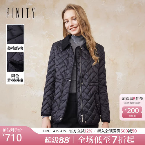 FINITY菲妮迪短款棉衣棉服2025冬季新款黑色绗缝工艺保暖外套女