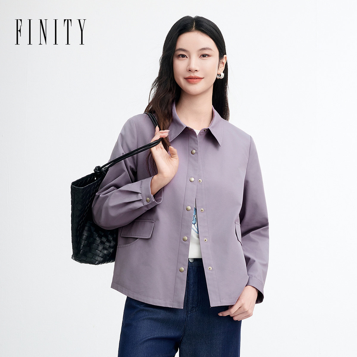 FINITY菲妮迪短外套2026春新款简约翻领防风质感短款风衣上衣女装,女装/女士精品,短外套,淘宝优惠券,粉丝福利购,淘宝优惠卷