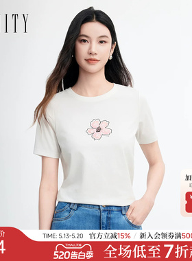 FINITY菲妮迪T恤2026年夏季新款简约印花圆领白色通勤短袖上衣女