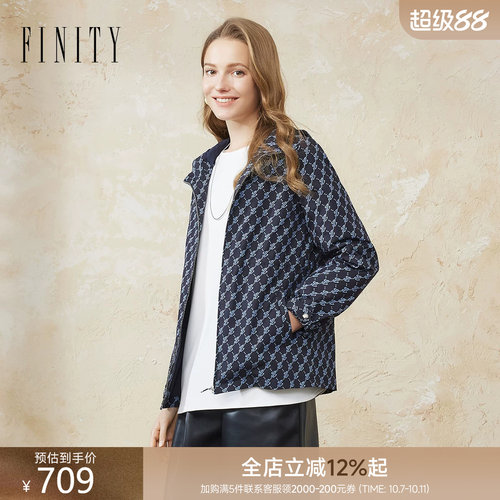 FINITY菲妮迪短款风衣2026年秋季新款连帽时尚印花质感休闲外套女