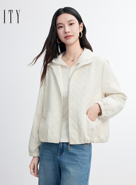 FINITY菲妮迪短外套2026春新款简约米白色立领暗褶短款上衣外套女