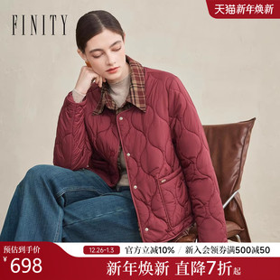 FINITY菲妮迪短外套25冬季 简约假两件设计格纹保暖棉服棉袄女 新款