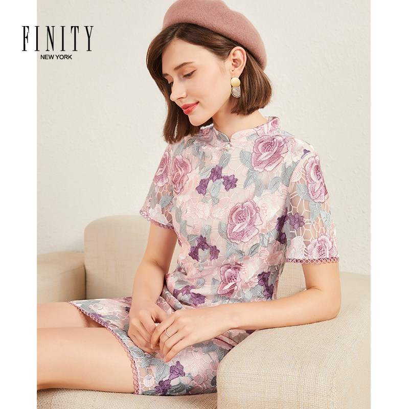 FINITY春款女装女小香风天裙子高端仙女花卉印花连衣裙