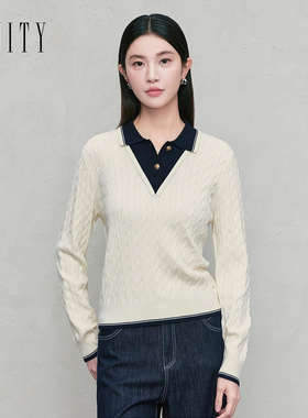 FINITY菲妮迪针织衫2026年春季新款假两件拼接设计感气质上衣女