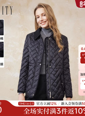FINITY菲妮迪短款棉衣棉服2025冬季新款黑色绗缝工艺保暖外套女