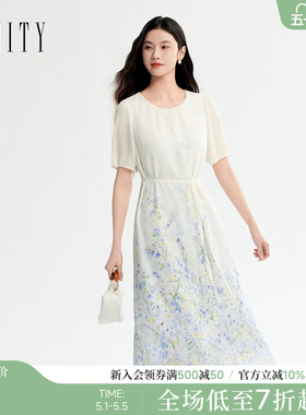 FINITY菲妮迪连衣裙2026年夏季新款简约优雅系带印花休闲长裙女装