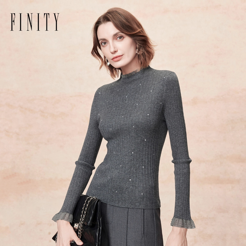 FINITY菲妮迪羊毛衫2025冬季新款简约半高领修身显瘦打底衫上衣女