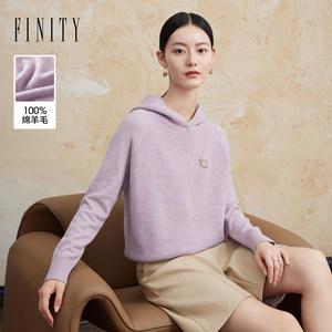 菲妮迪品牌连帽毛衣2024年春季简约气质纯羊毛时尚针织衫女