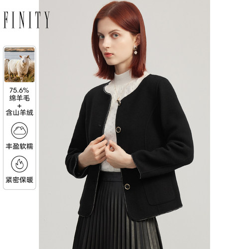 FINITY春季毛呢大衣女保暖休闲别致宽松短款大衣