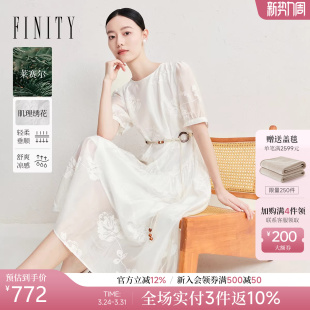 清水系国风绣花圆领优雅裙子女 新款 菲妮迪新中式 连衣裙2026年夏季