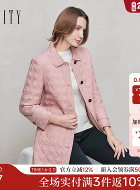 FINITY菲妮迪棉服棉袄2026年春季新款简约中长款灰粉色减龄外套女