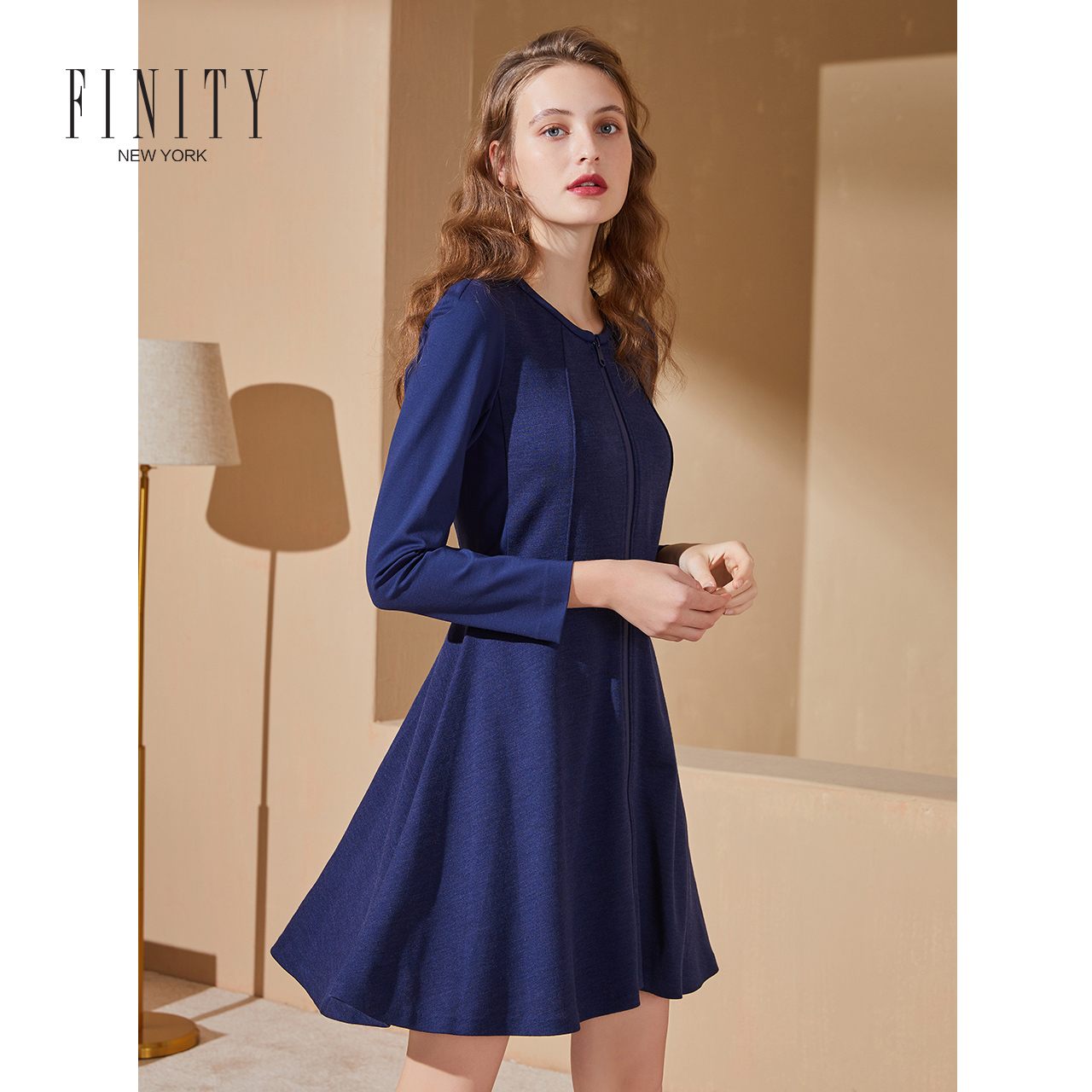 FINITY冬季装时尚气质A字连衣裙收腰显瘦修身女士裙子