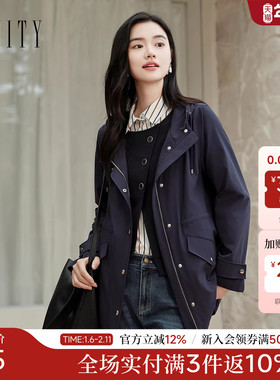 FINITY菲妮迪短外套2025年秋季新款抽绳设计感藏青色宽松上衣女