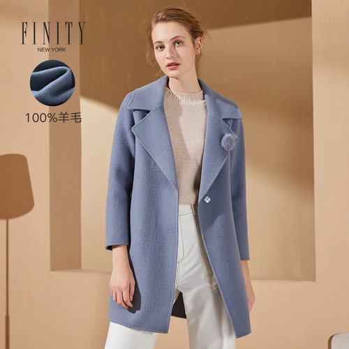 FINITY商场同款双面呢外套简约一粒扣中长款女士羊毛大衣