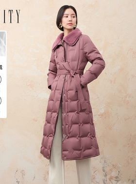 FINITY菲妮迪90白鸭绒羽绒服2024年冬季翻领长款保暖外套女