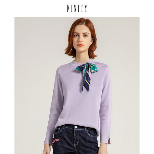 FINITY冬季时尚毛针织衫女气质百搭圆领显瘦套头衫上衣女