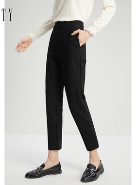 FINITY黑色休闲裤2023夏季直筒简约宽松垂感立体百搭女士西裤