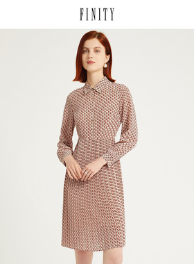 FINITY2023春装气质印花连衣裙女设计感宽松休闲中长款裙子